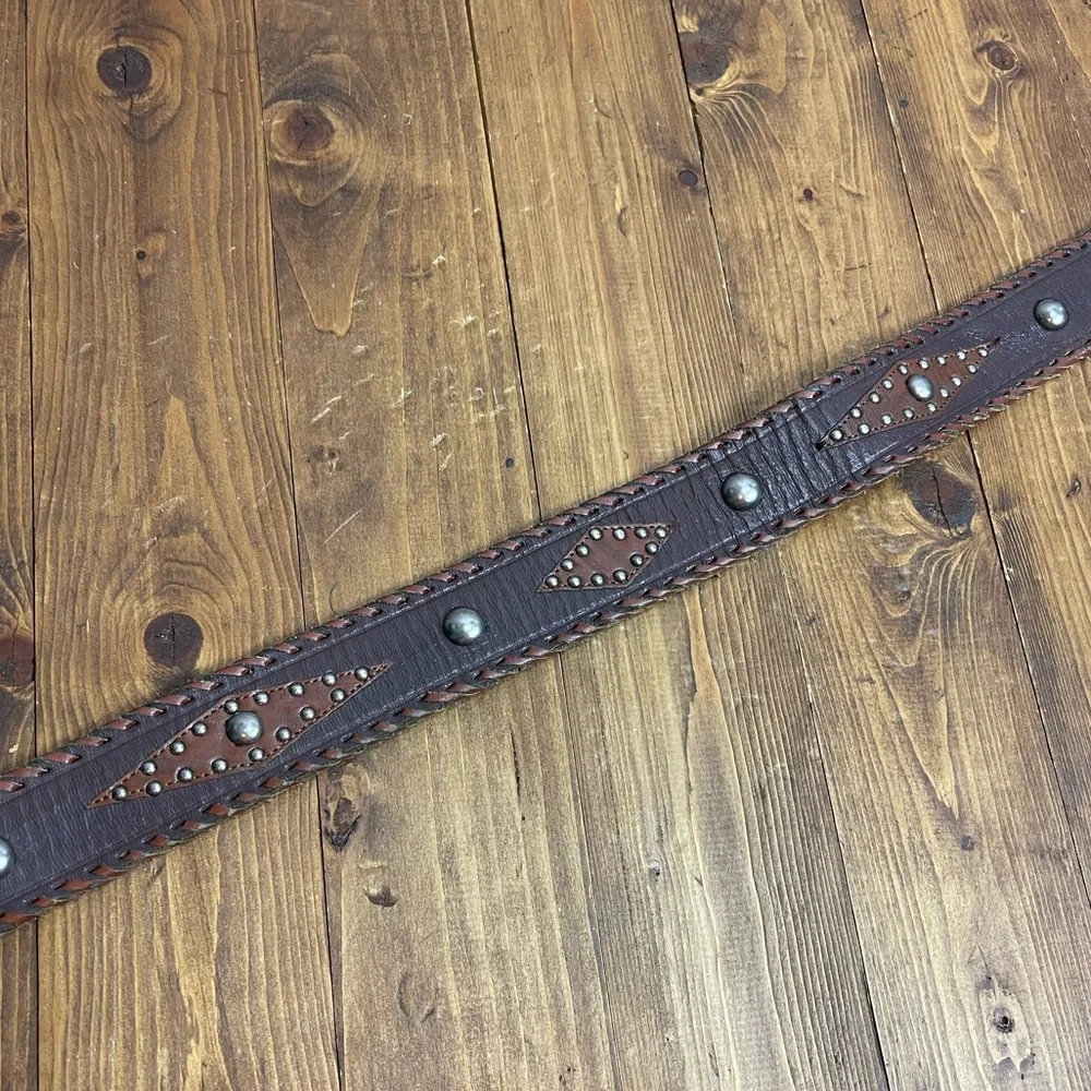 Enmon brown leather western belt with cross buckle size 34